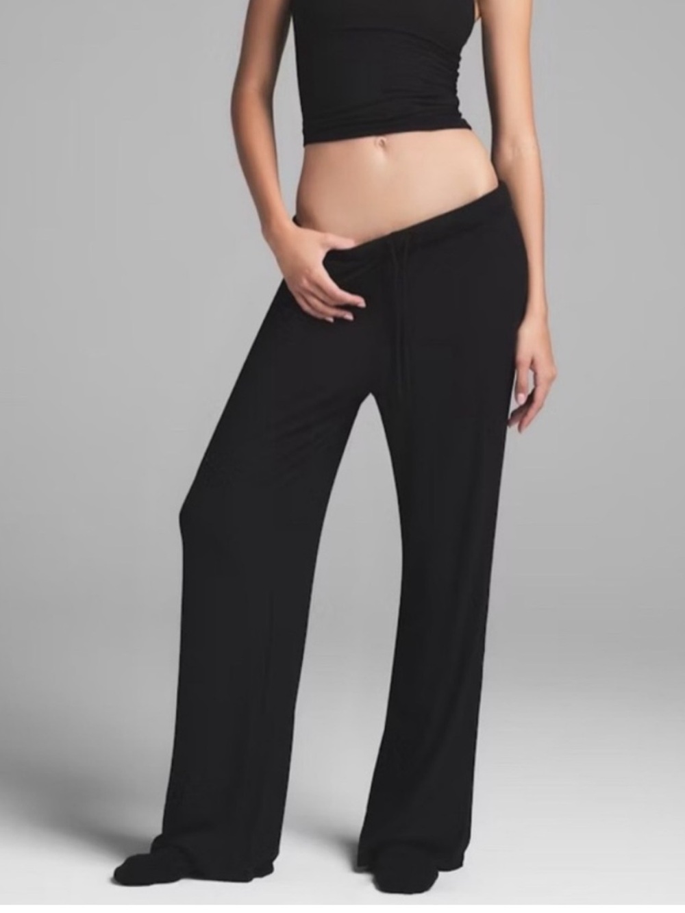 SKIMS Black Ribbed Soft Knit Wide-Leg Pants